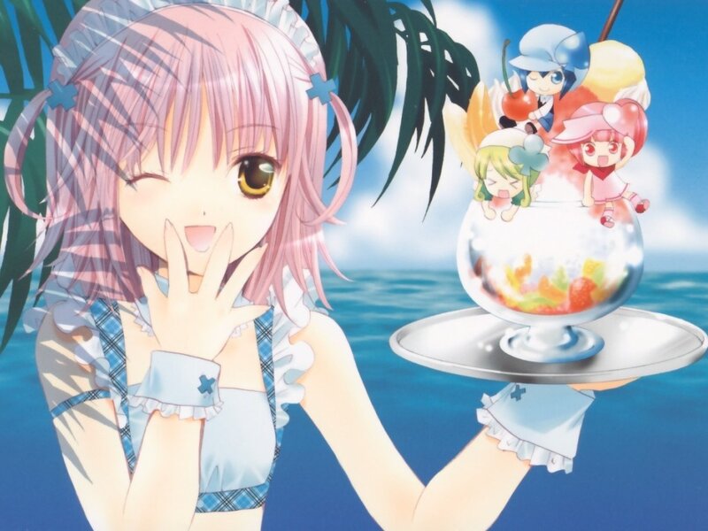 anime girl with fruit dessert