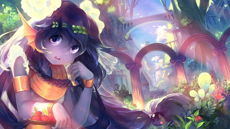 Anime Girl with Fruit — Purple, Serene