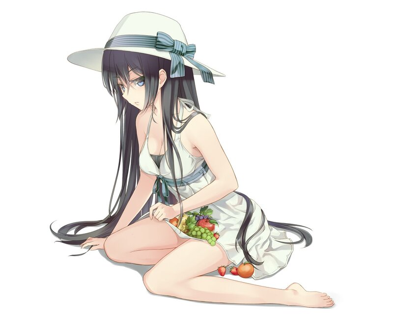 Anime Girl with Fruit — White, Calm
