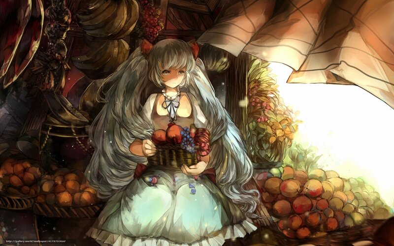 Anime Girl with Fruit — White, Serene