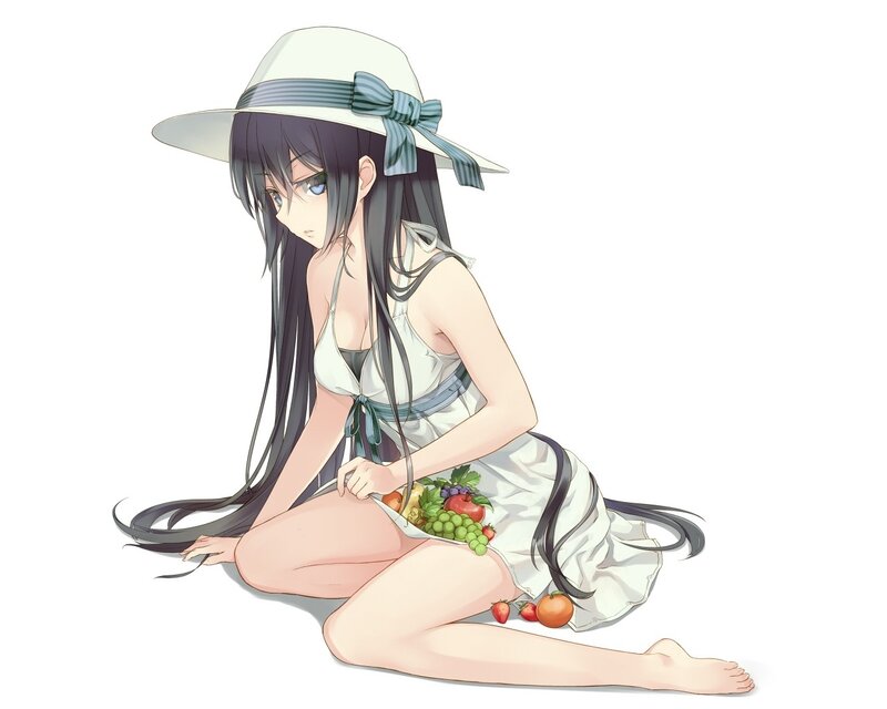 Anime Girl with Fruit — White