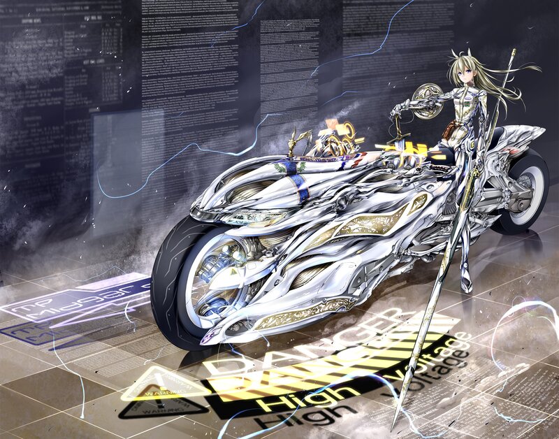 Anime girl with futuristic motorcycle