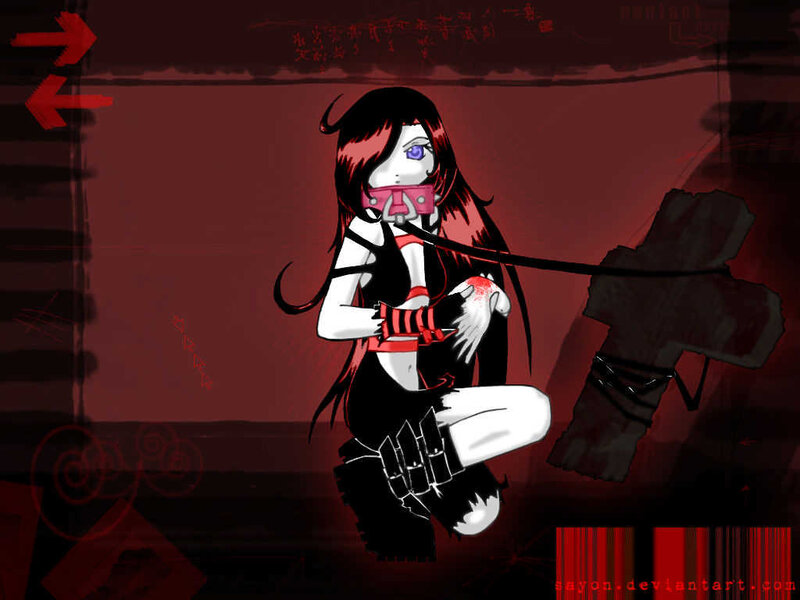 Anime girl with gag and chains