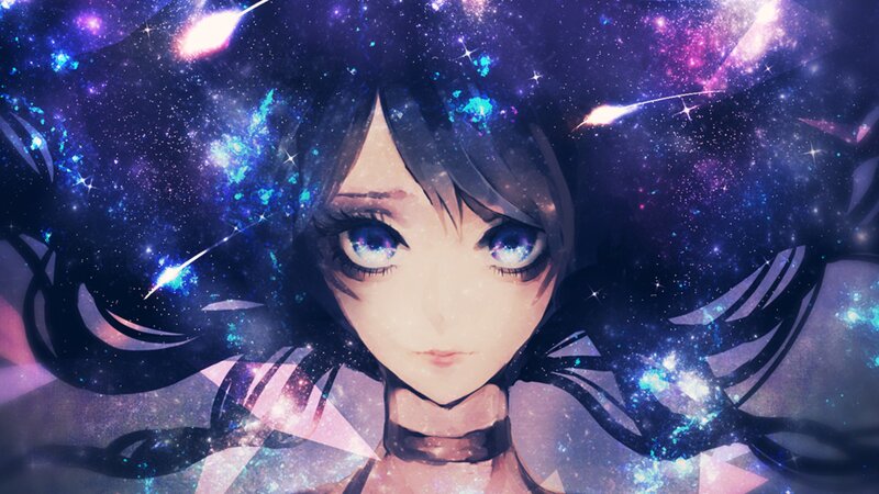 Anime Girl with Galaxy Background — Purple