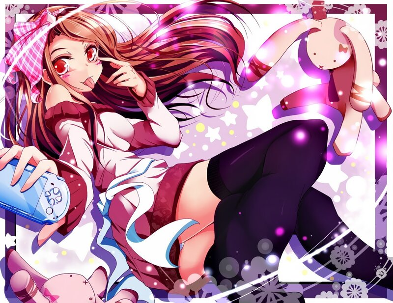 Anime Girl with Game Console — Purple