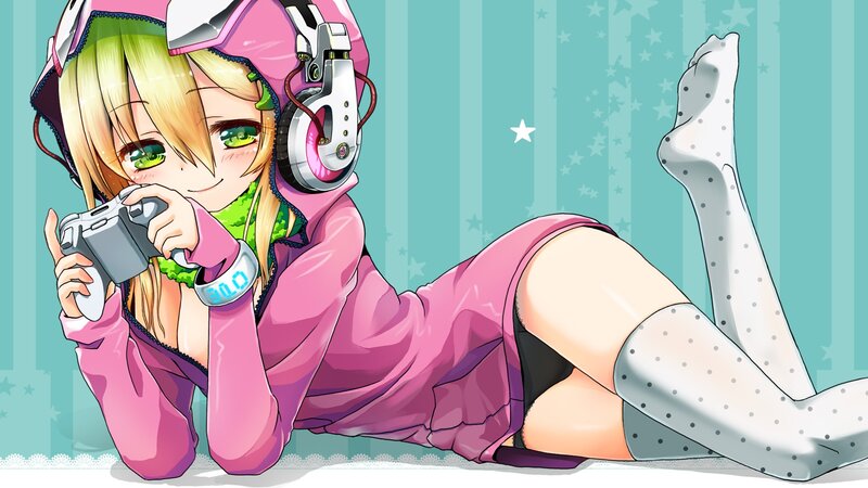 Anime Girl with Game Controller — Pink, Playful, Game Controller