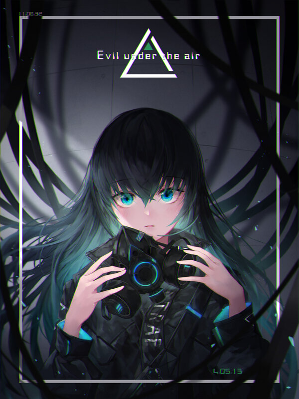 Anime Girl with Gas Mask — Black, Dramatic