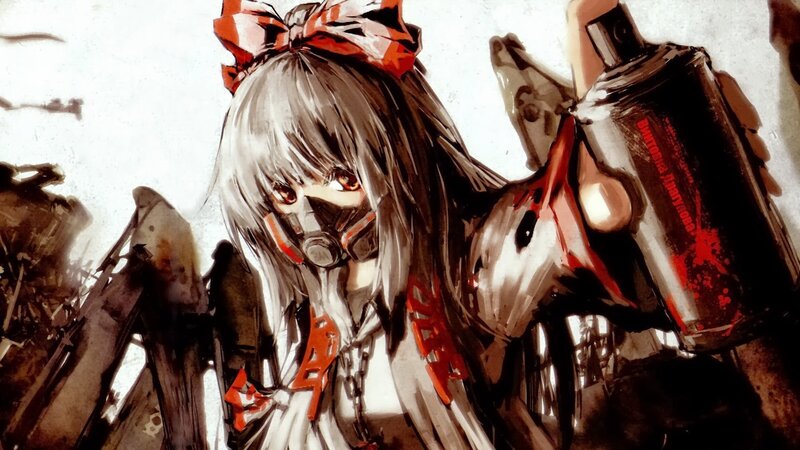 Anime Girl with Gas Mask — White
