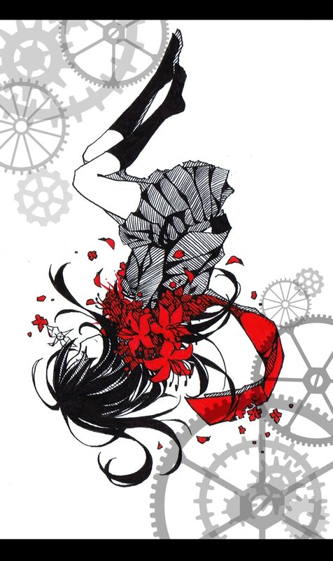 Anime girl with gears and flowers