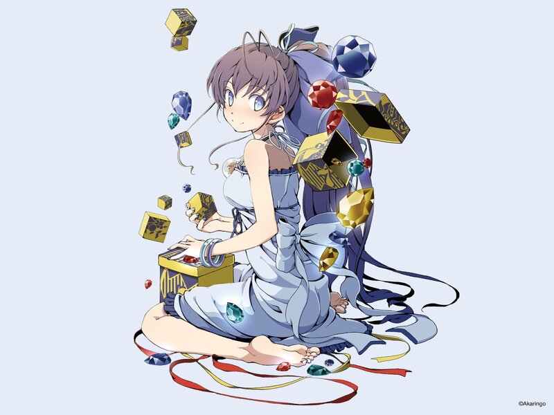 anime girl with gems and boxes