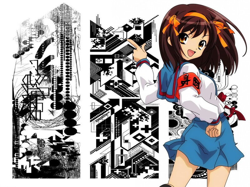 anime girl with geometric background