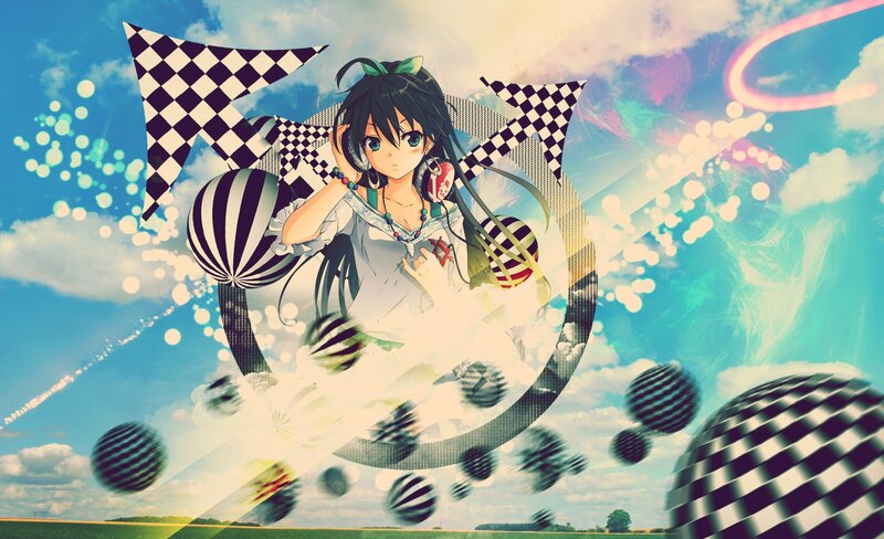 anime girl with geometric shapes