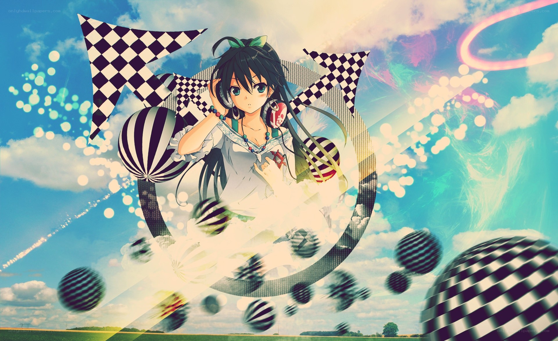 anime girl with geometric shapes
