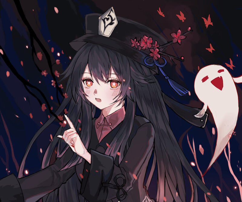 Anime Girl with Ghost — Black, Mysterious
