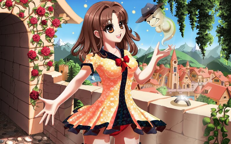 anime girl with ghost companion