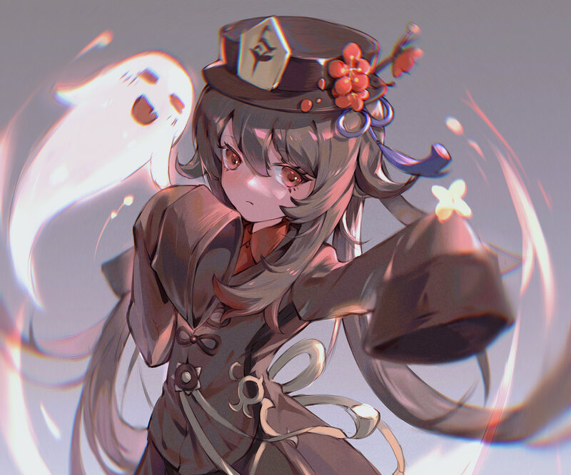 Anime Girl with Ghost — Gray, Playful