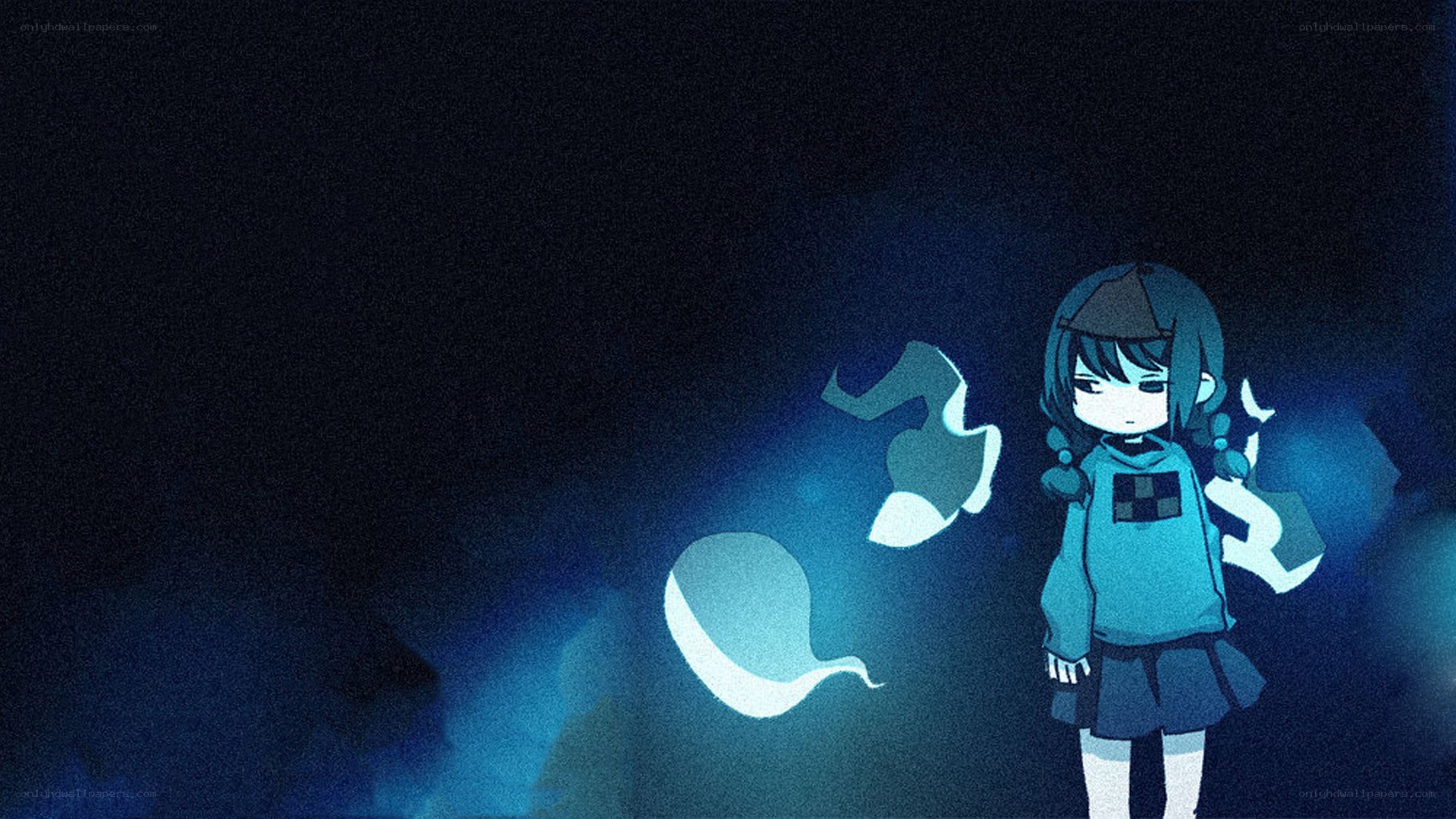 anime girl with ghostly figures