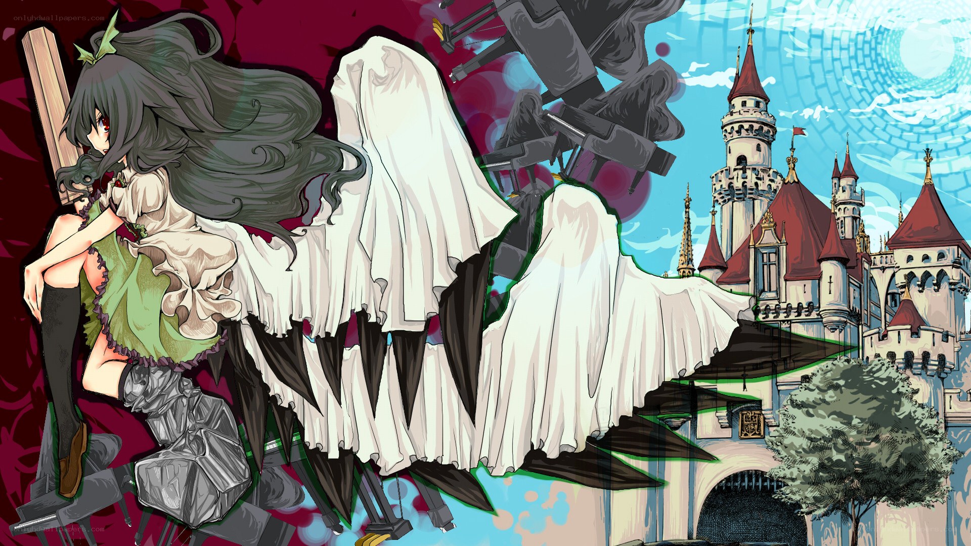 anime girl with ghostly figures