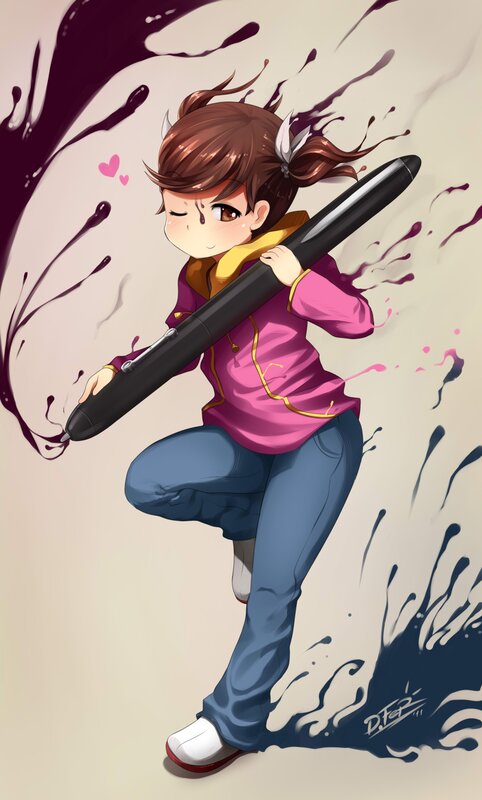 Anime girl with giant pen