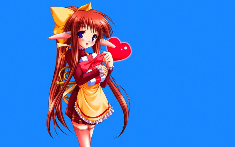 anime girl with gift and heart