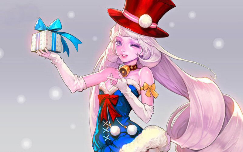 Anime Girl with Gift — Blue, Festive