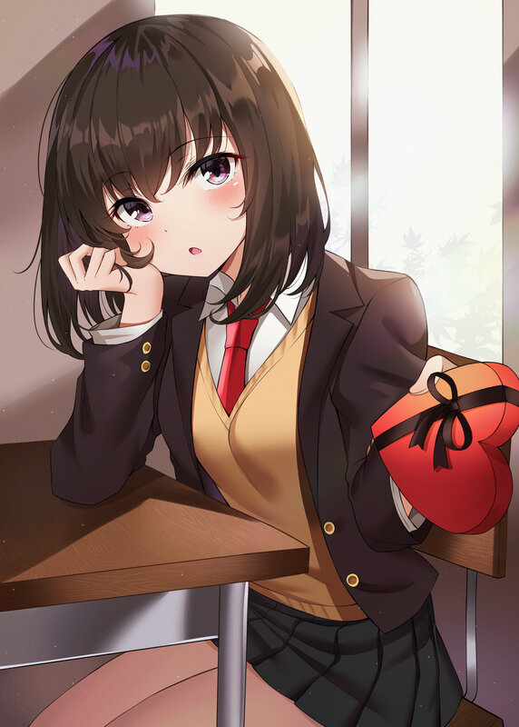 Anime Girl with Gift — Brown