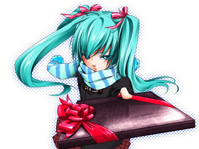 Anime Girl with Gift — Cyan