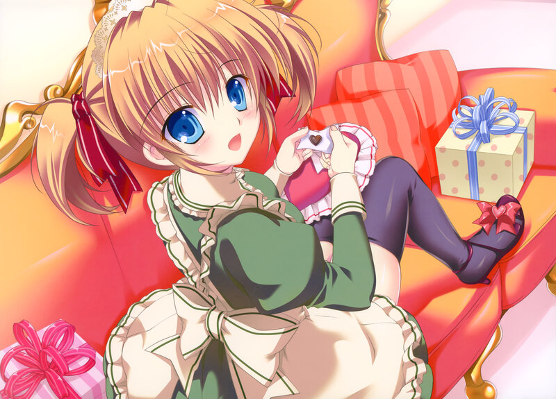 Anime Girl with Gift — Red, Happy