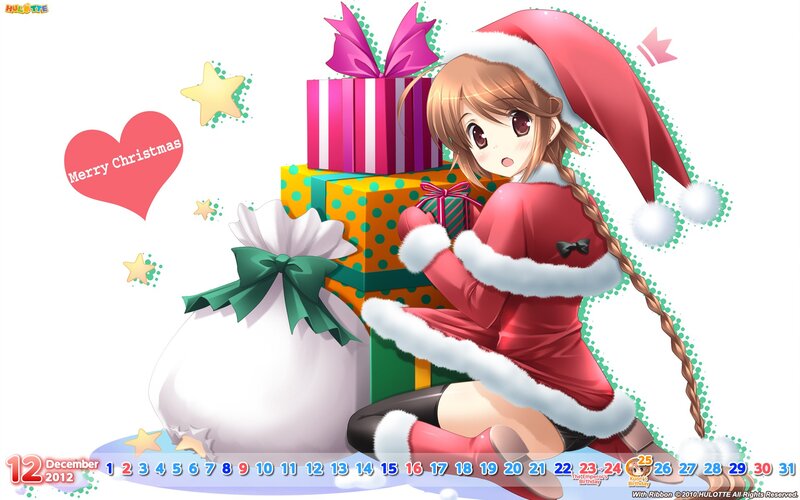 Anime Girl with Gifts — Red, Festive, Winter