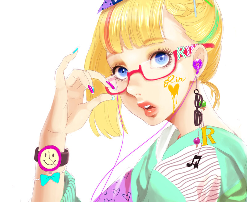 anime girl with glasses and accessories