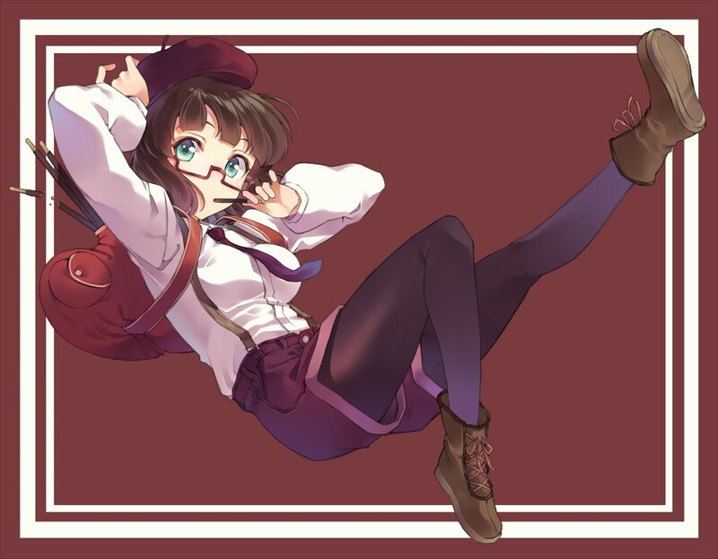 anime girl with glasses and beret