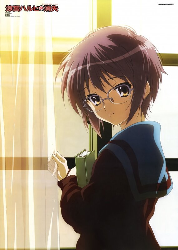 Anime girl with glasses and book
