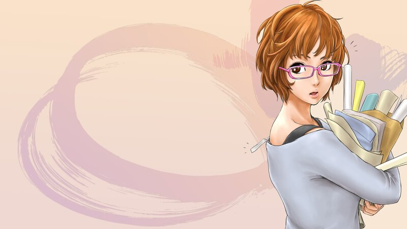 anime girl with glasses and books