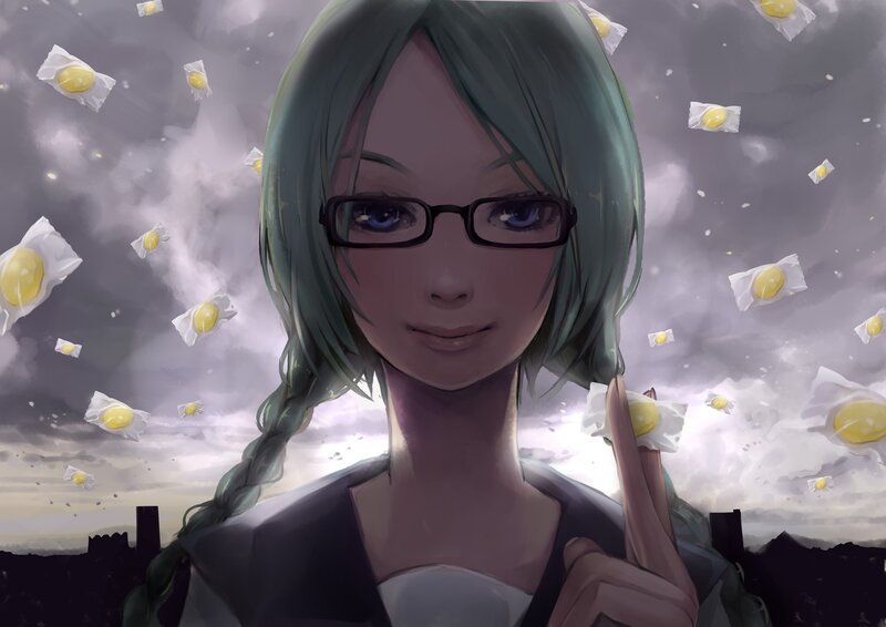anime girl with glasses and candy