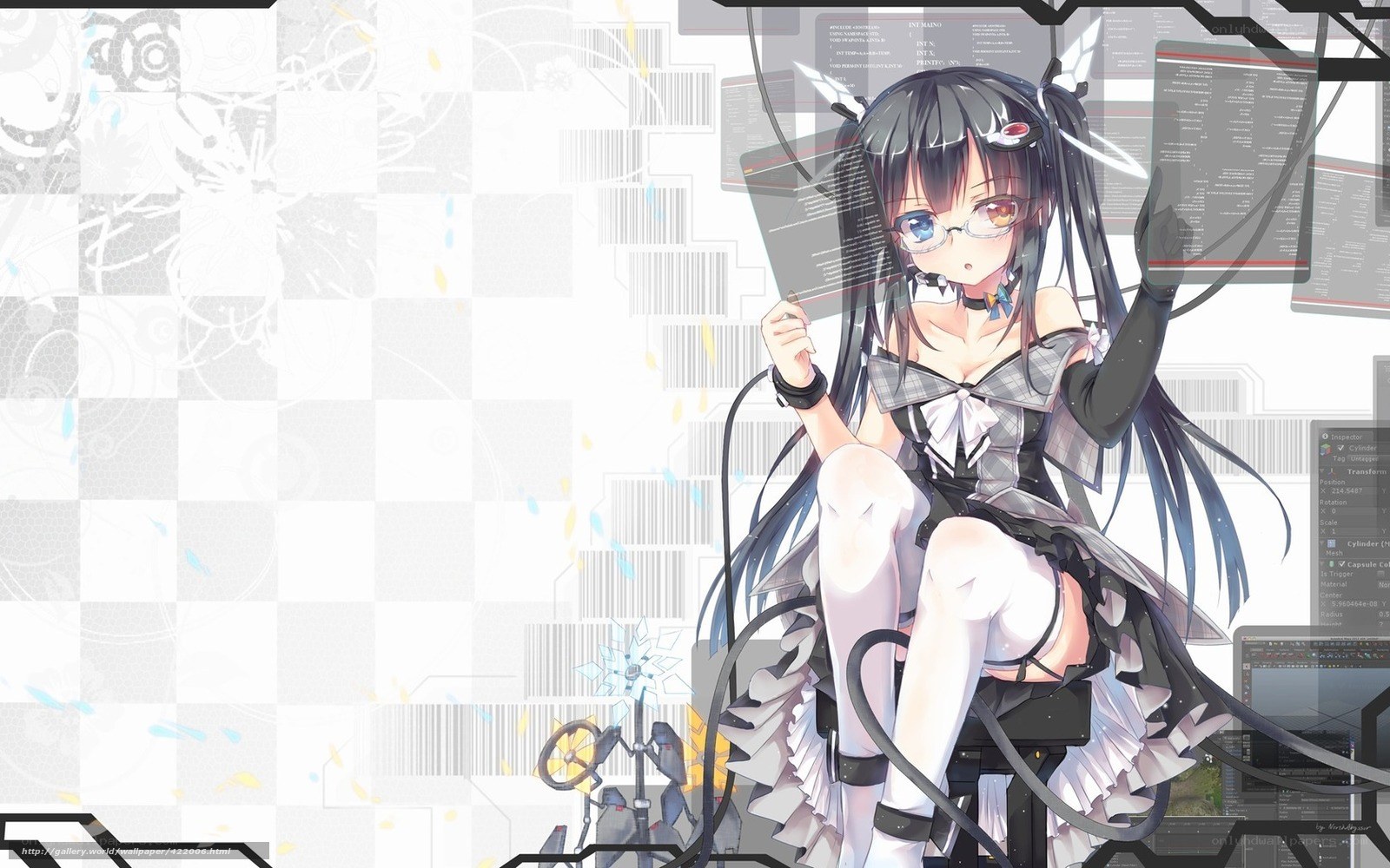 anime girl with glasses and code
