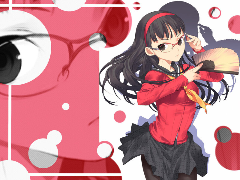 anime girl with glasses and fan