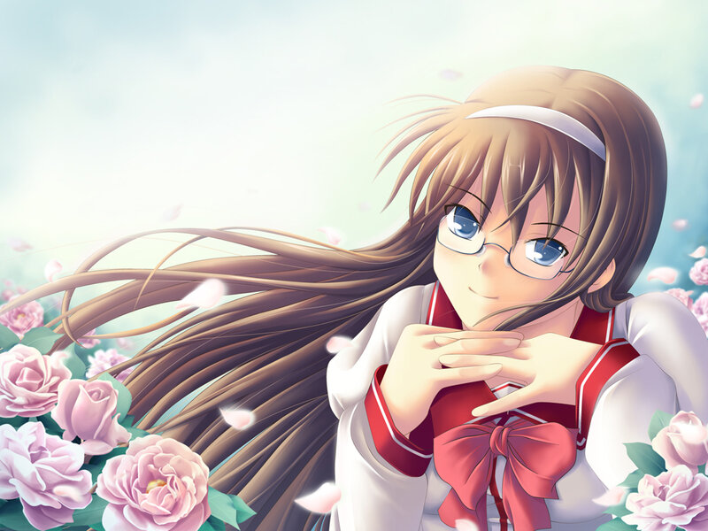 anime girl with glasses and flowers