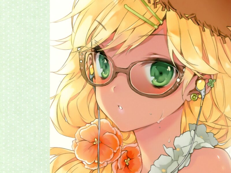 anime girl with glasses and flowers