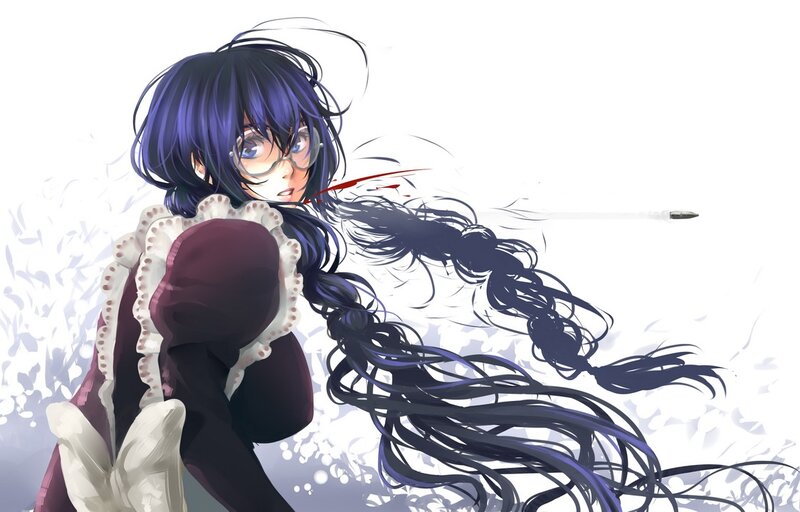 anime girl with glasses and long hair