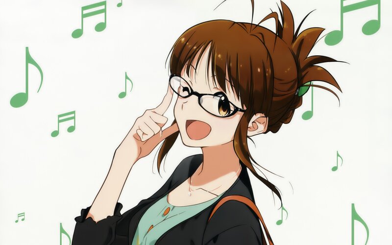 anime girl with glasses and music notes