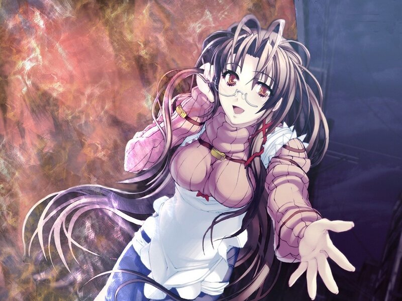 anime girl with glasses and pink armor