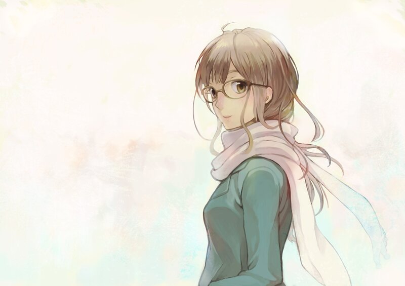 anime girl with glasses and scarf