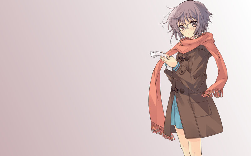 anime girl with glasses and scarf