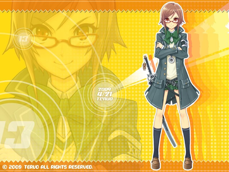 Anime girl with glasses and sword