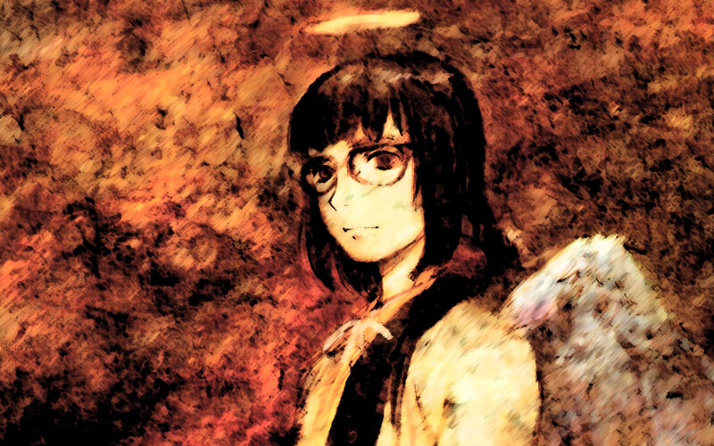 anime girl with glasses and wings