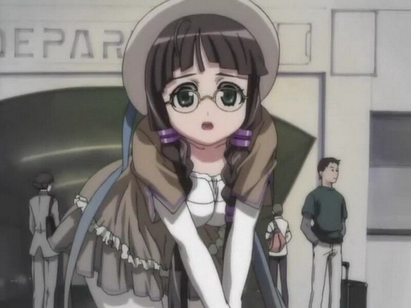 anime girl with glasses at station
