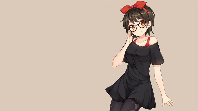 Anime Girl with Glasses — Beige, Neutral