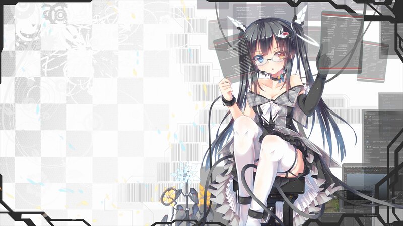 Anime Girl with Glasses — Black, Calm, Digital Art, Computer Interface