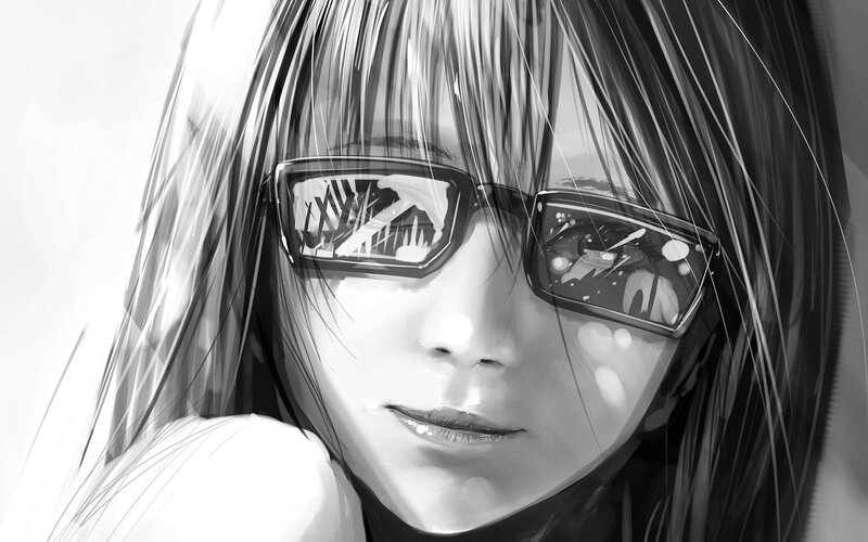 Anime Girl with Glasses — Black, Calm, Manga
