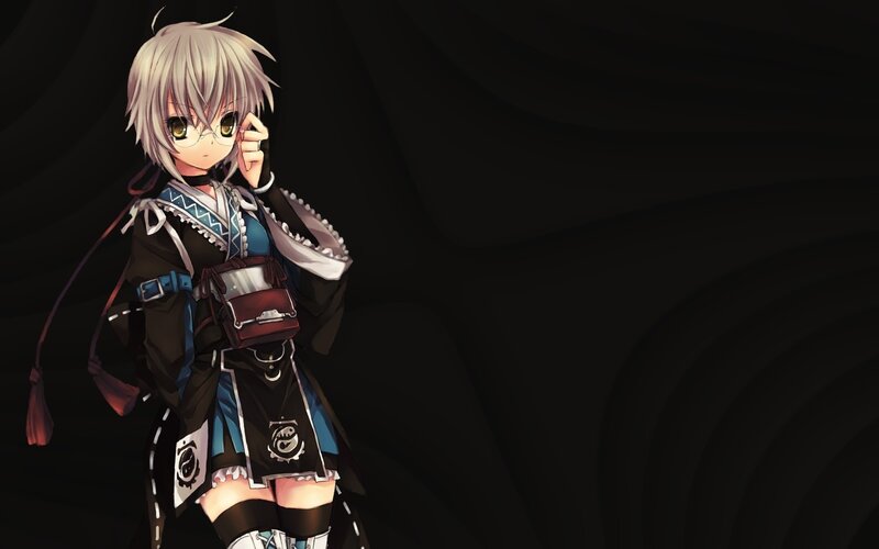 Anime Girl with Glasses — Black, Dramatic, Digital Art, Bag